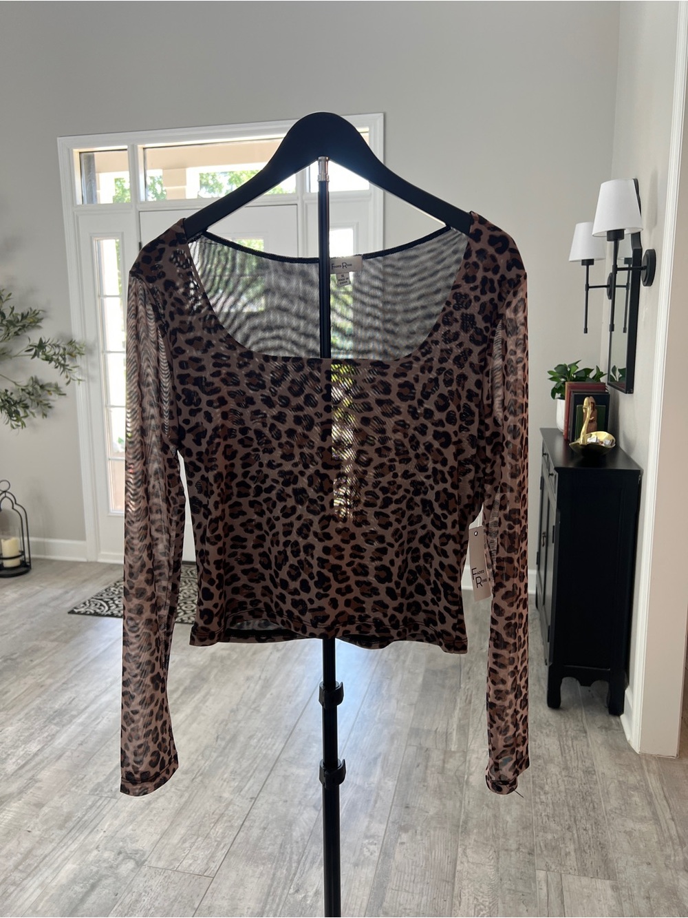 NWT Leopard Print Sheer Long Sleeve Top - Brown Sz XL